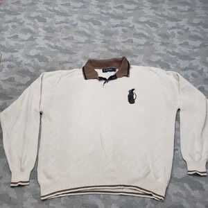 Vintage Carmel Sweater Mens Large Beige Golf Long Sleeve